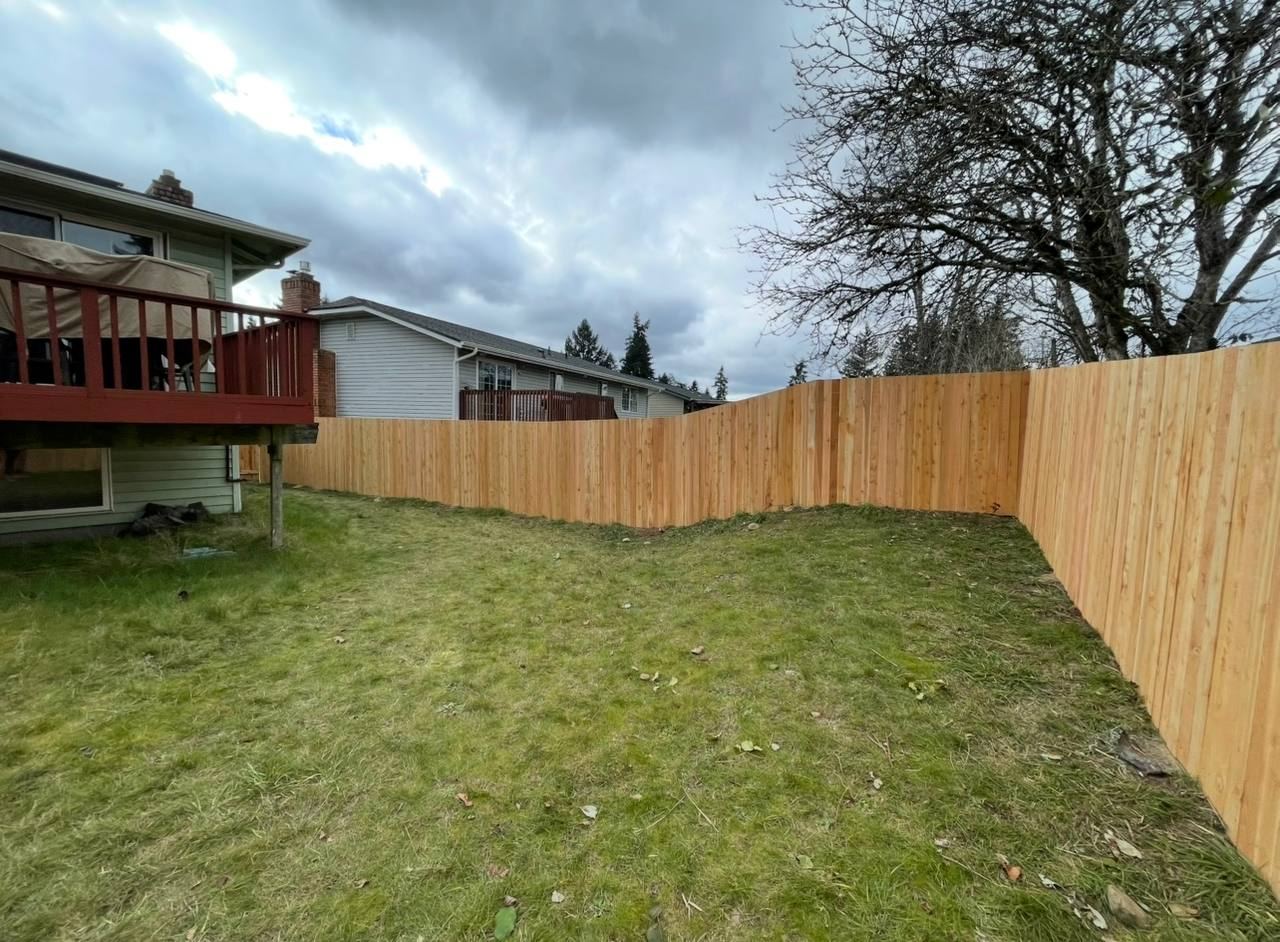 Full cedar privacy fence around a backyard